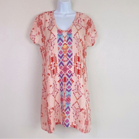 Sundance Silk Aztec Print Scoop Neck Cap Sleeve Dress Size M - Picture 2 of 8